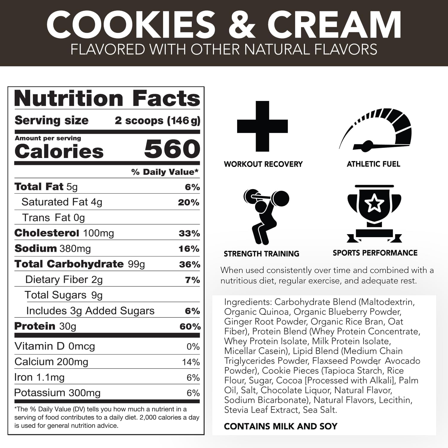 RIVAL NUTRITION Naturally Flavored Clean Gainer (5lb, Cookies and Cream)