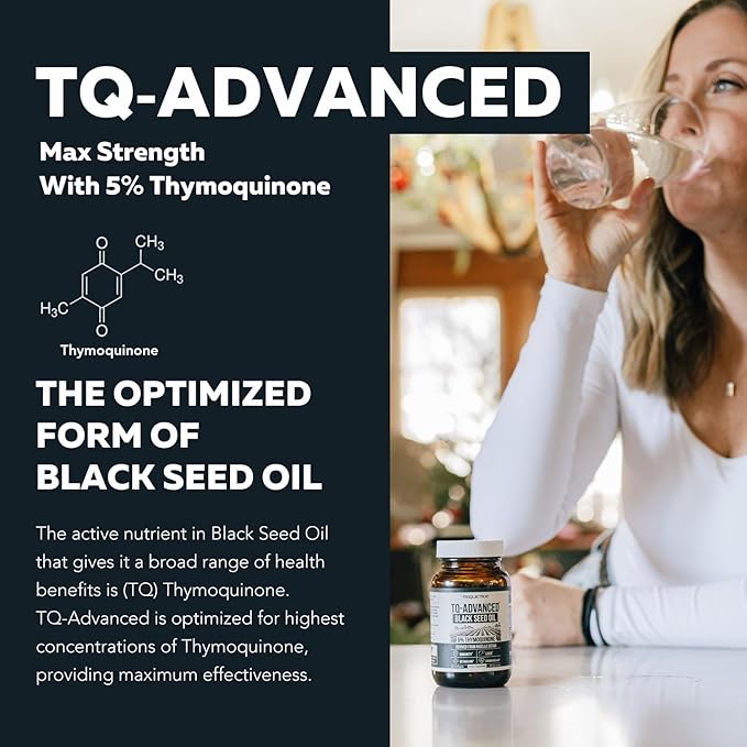 Black Seed Oil Softgels | 5% Thymoquinone - TQ-Advanced® | High Potency - 500 mg per Capsule - 15:1 Concentrate from Nigella Sativa Extract, Raw Form, Vegan Formula, Glass Bottle (60 Softgels)