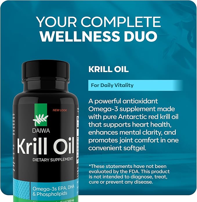Daiwa PeakImmune4 + Daiwa Krill Oil Daily Wellness Support Bundle – Immune System Booster + Omega 3 Krill Oil Capsules