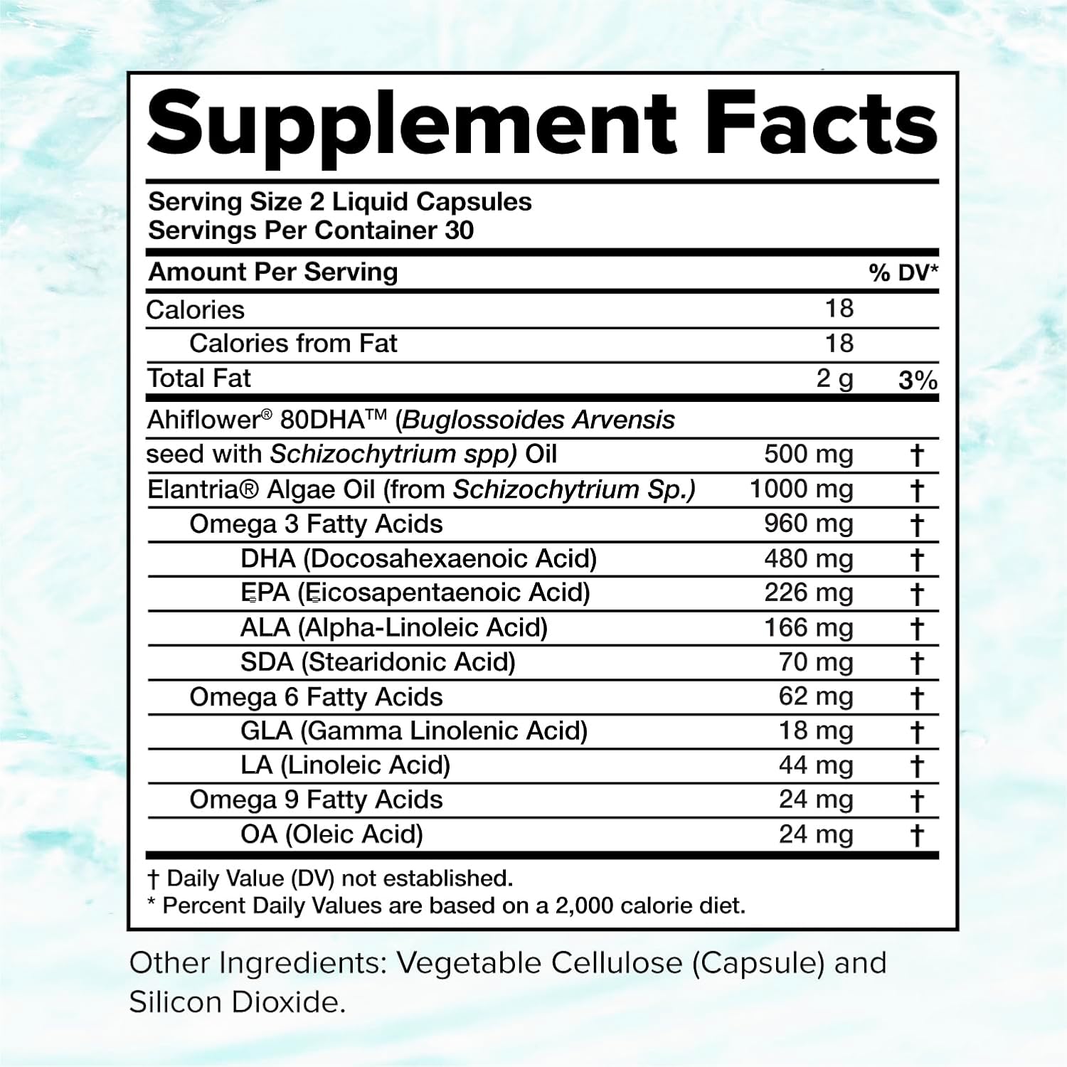 Vegan Omega 3 Supplement- 960mg Omega-3 Fatty Acids, DHA, EPA, SDA, ALA Supplement - Immune Support- 30 Servings, 60 Liquid Capsules