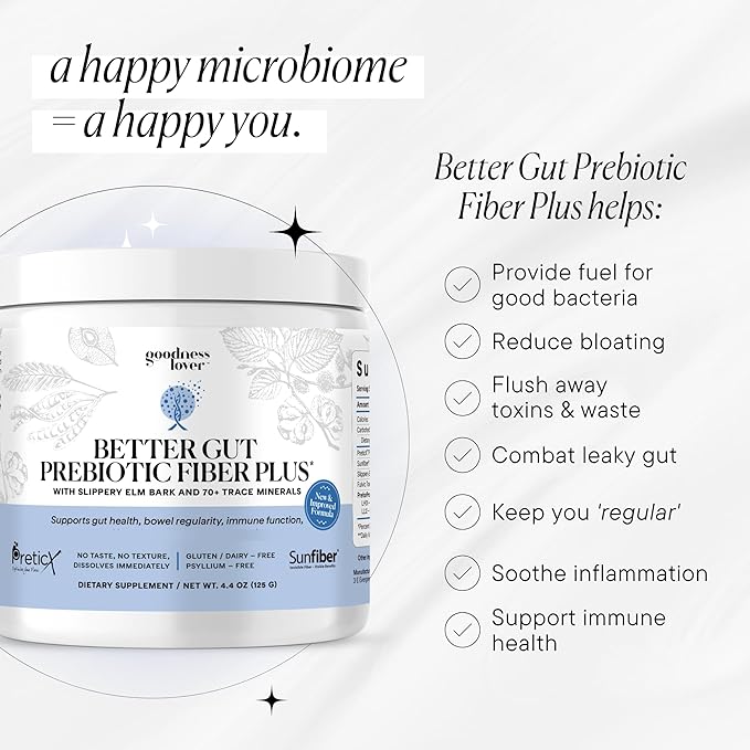 Goodness Lover Better Gut Prebiotic Fiber Plus, Digestive Health Supplement for Gut Health Support, Bloat Relief & Regularity Support, 30 Servings