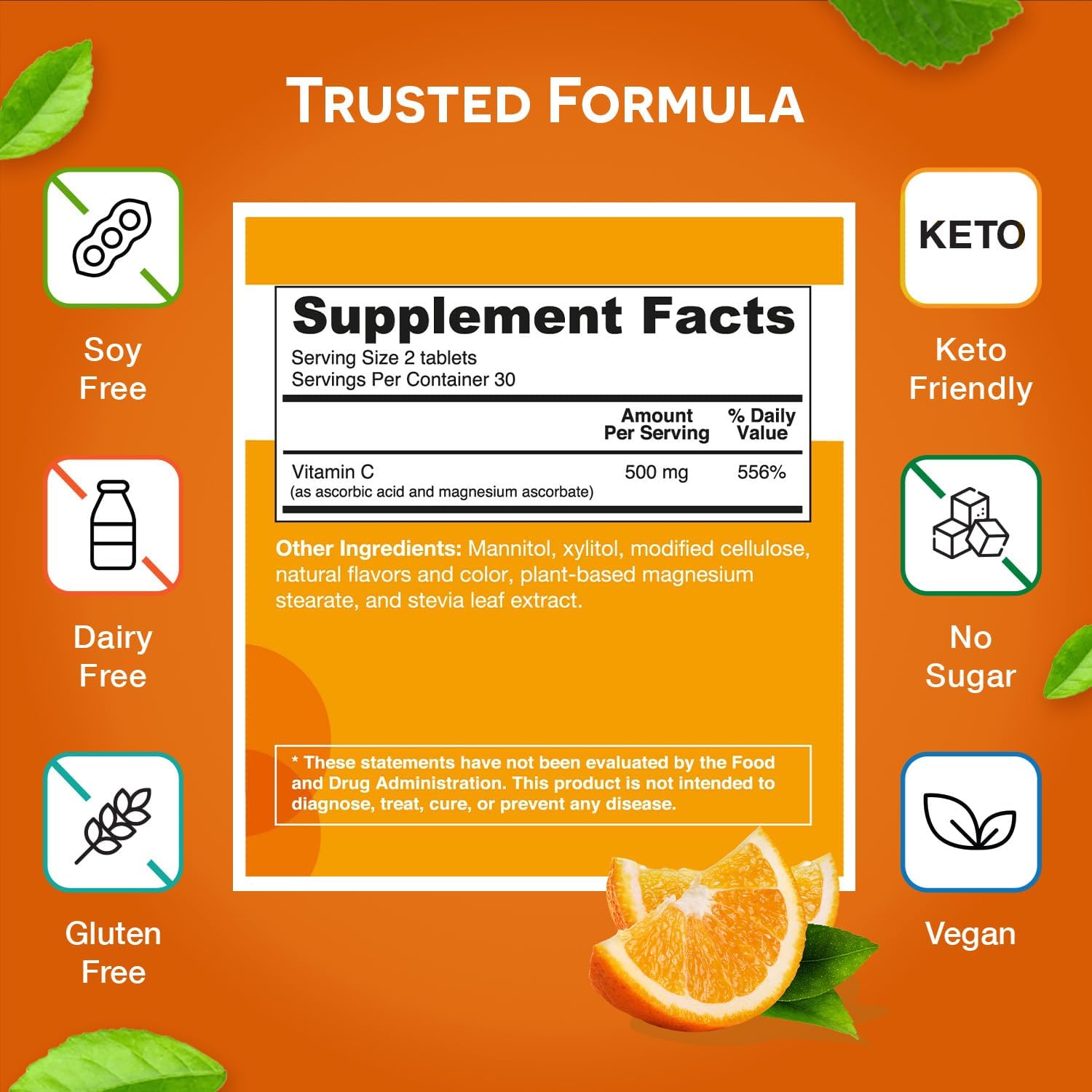 EZ Melts Dissolvable Vitamin C 500 mg, Sugar-Free, 1-Month Supply