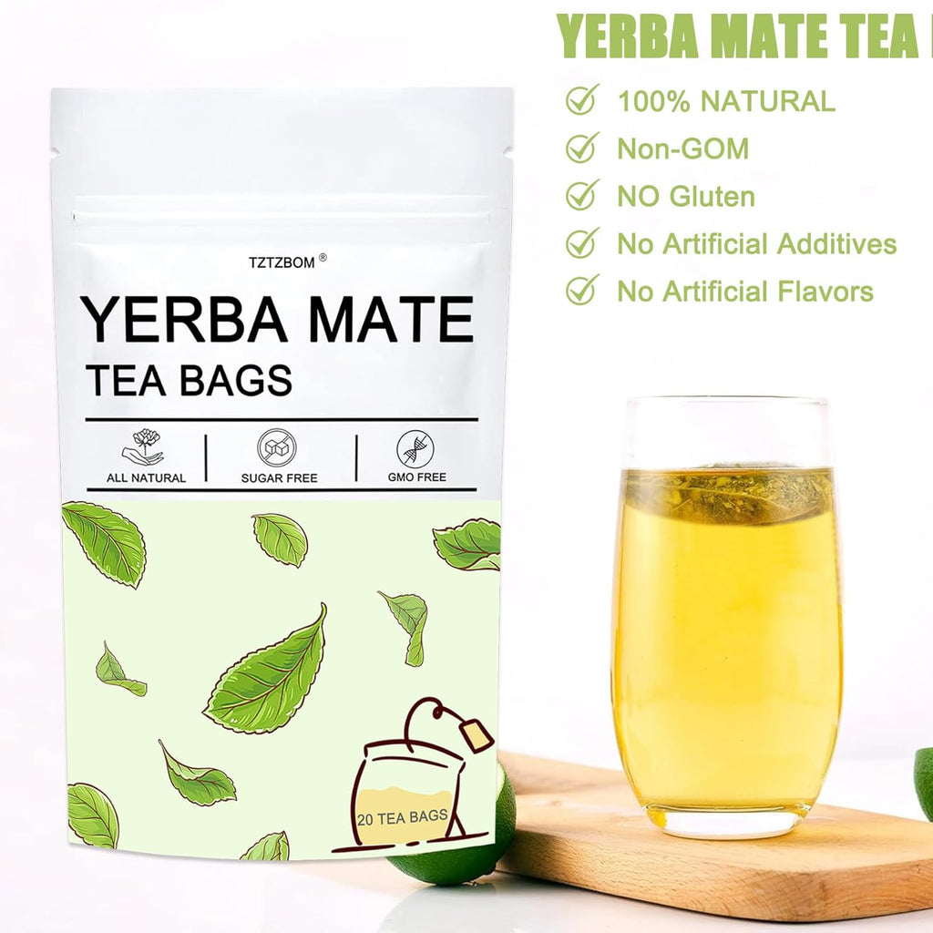 Yerba Mate, 20 Tea Bags, Natural Caffeine Yerba Mate Tea Bags, Smooth Energy & Focus