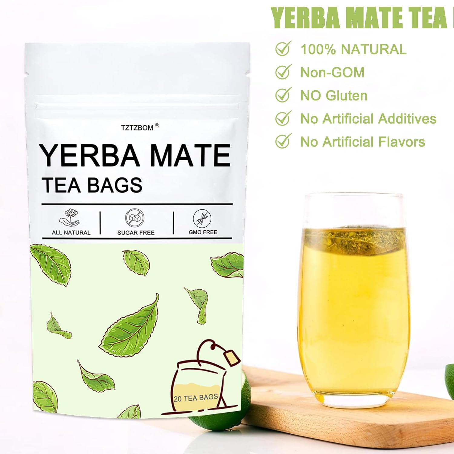 Yerba Mate, 20 Tea Bags, Natural Caffeine Yerba Mate Tea Bags, Smooth Energy & Focus