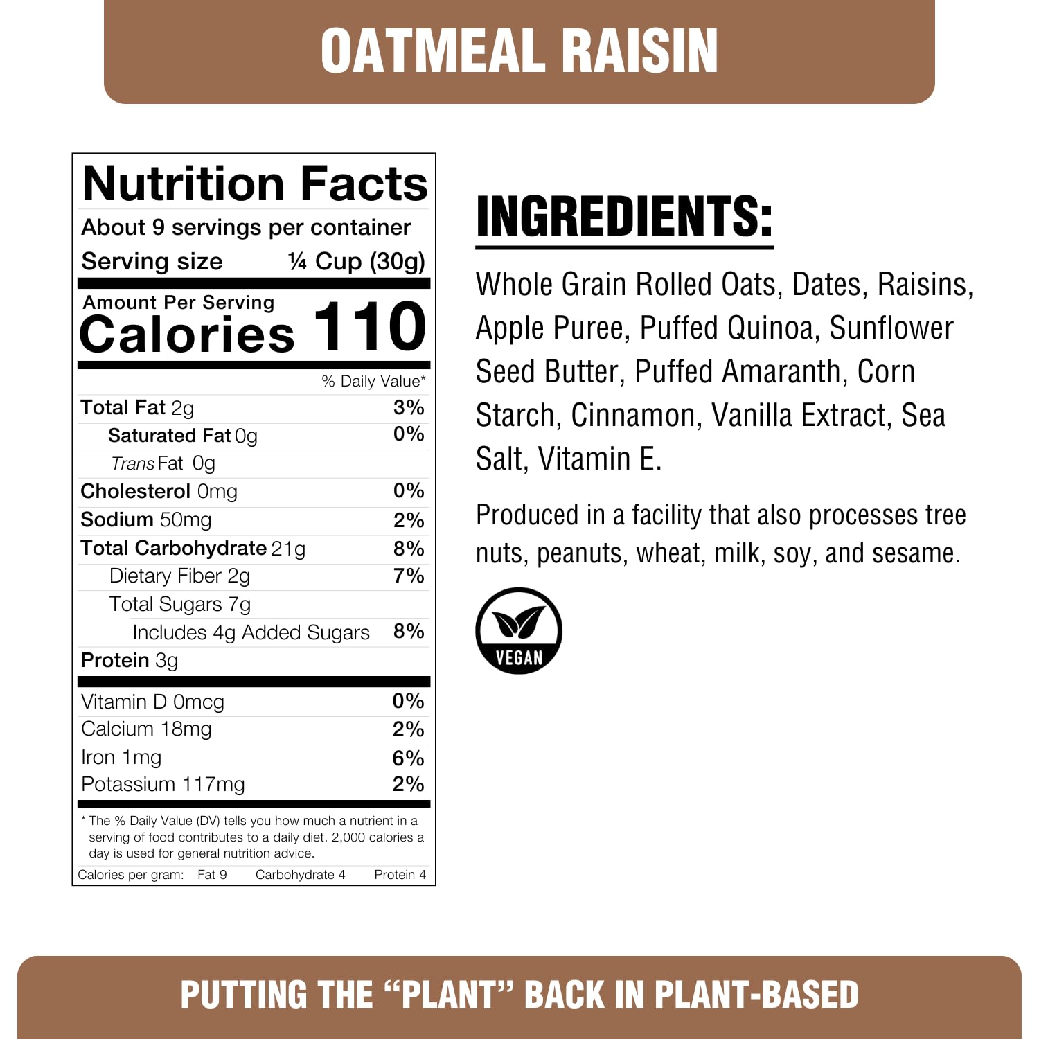 PLANTSTRONG Classic Oatmeal Raisin Cookie Granola Snack Mix - Whole Grain, Naturally Sweetened With Fruit, Plant Based, Oil Free - Pack of 4 x 9oz Bags