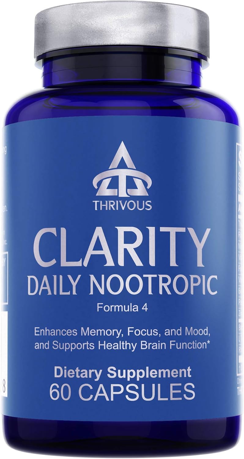Thrivous Clarity - Enhance Memory, Focus & Mood - Advanced Natural Nootropic Supplement: Synapsa Bacopa, L Theanine, Rhodiola Rosea, Vitamin B Complex, Zinc Picolinate - 60 Capsules