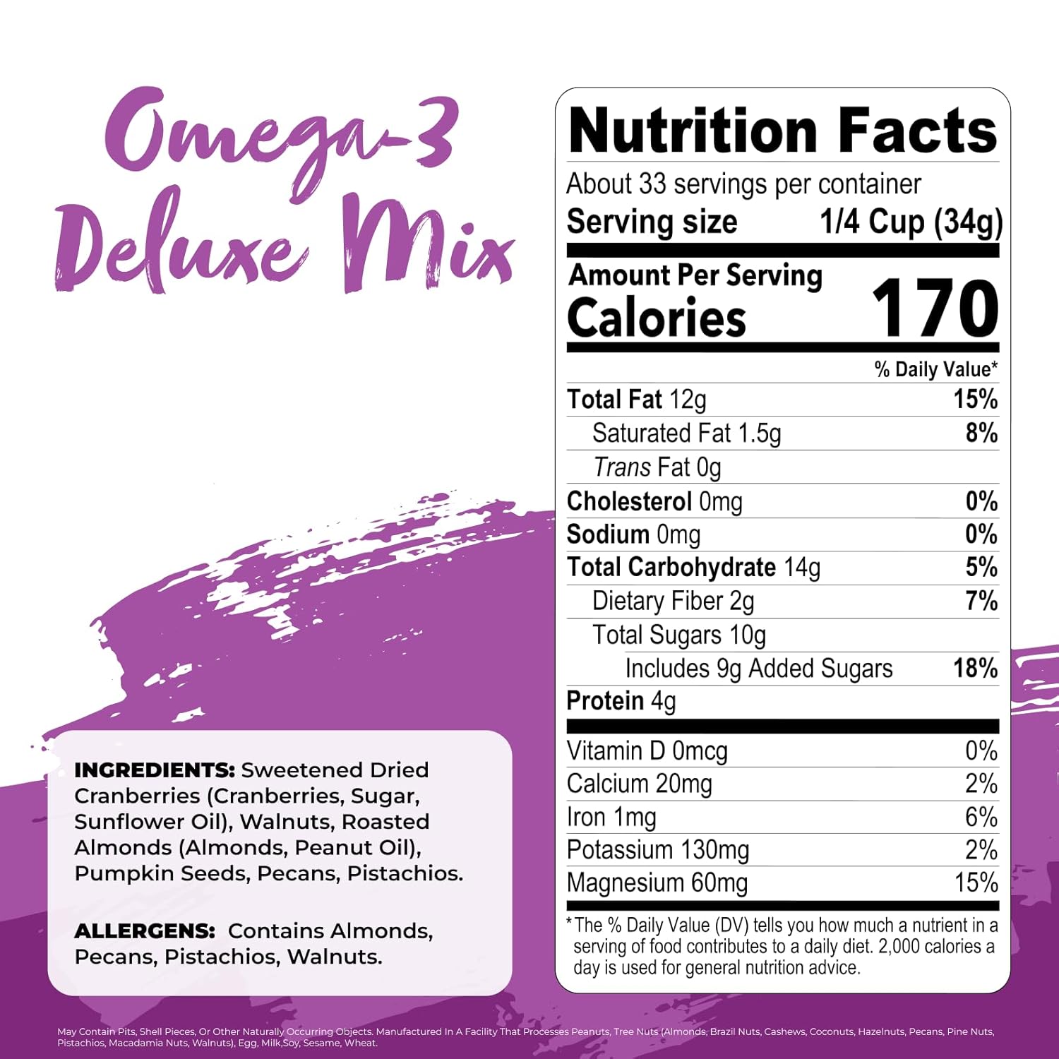 Nature's Garden Omega 3 Deluxe Mix - Healthy Trail Mix, Power Up, Heart Healthy, Gluten Free, Cholesterol Free, Sodium Free, No Artificial Ingredients - 40 Oz Bag