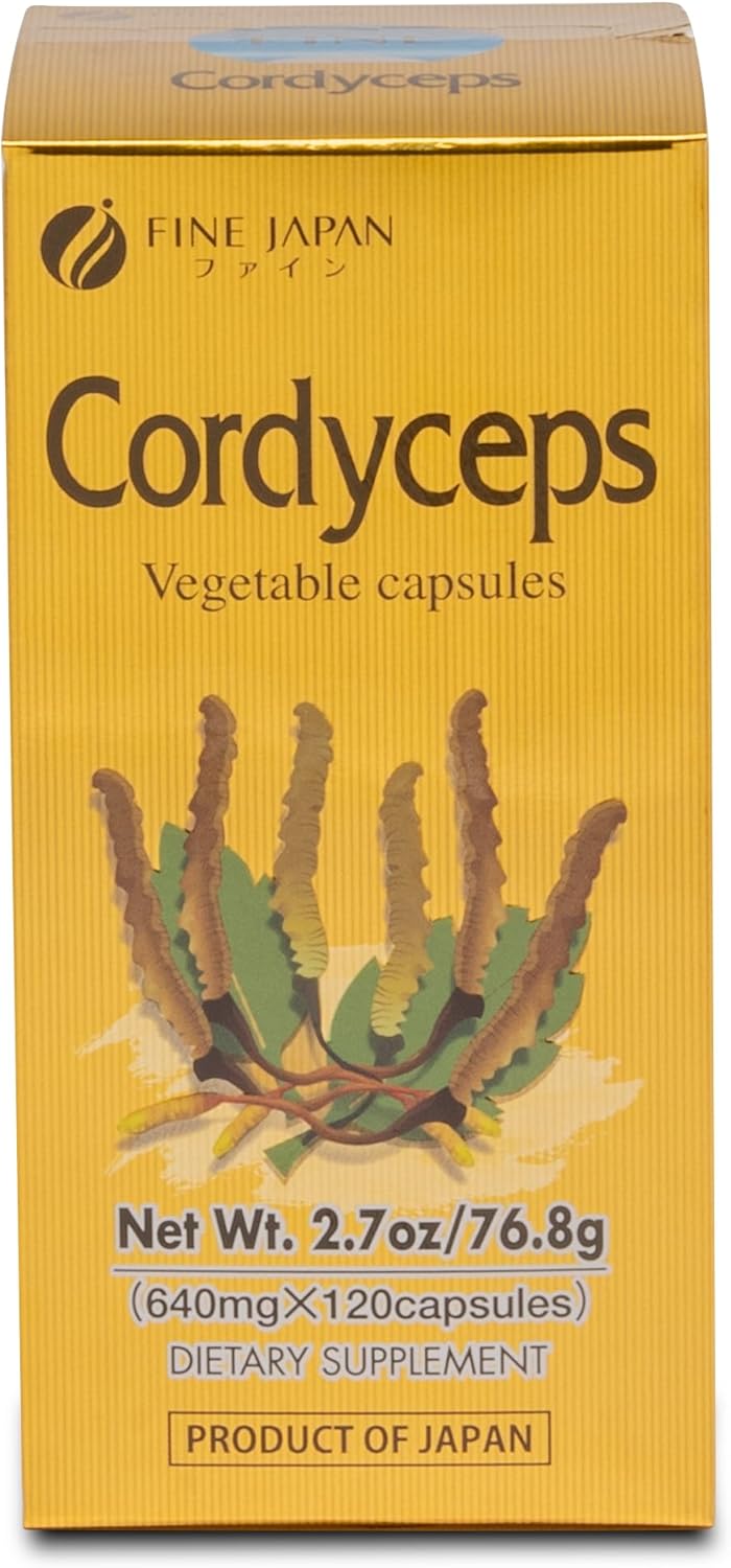 FINE JAPAN Cordyceps Mushroom Capsules - Premium Cordyceps Militaris and Sinensis Extract for Optimal Health Benefits, 100% Authentic Cordyceps in Easy-to-Swallow Capsules