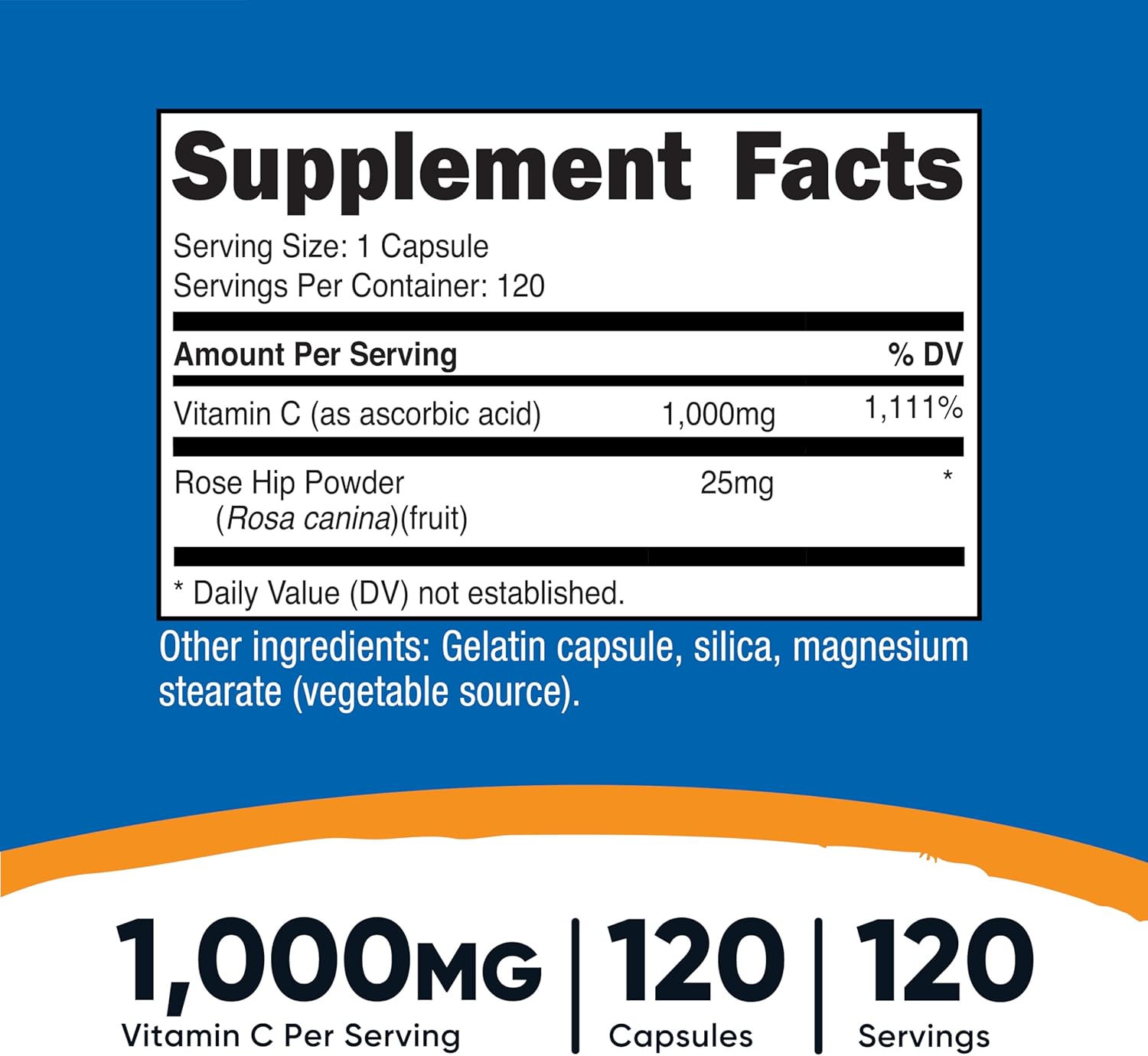 Nutricost Vitamin C with Rose HIPS 1025mg, 120 Capsules - Vitamin C 1000mg, Rose HIPS 25mg, Premium, Non-GMO, Gluten Free Supplement