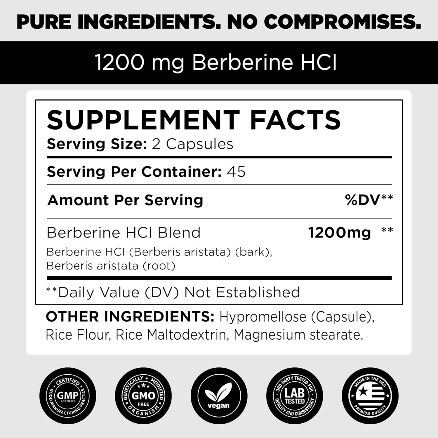 Ultra High Strength Berberine HCL 1200mg Supplements | 90 Vegan Capsules | Organic Berberine Supplement for Metabolic Support and Overall Health | Perfect for Men and Women - Made in USA
