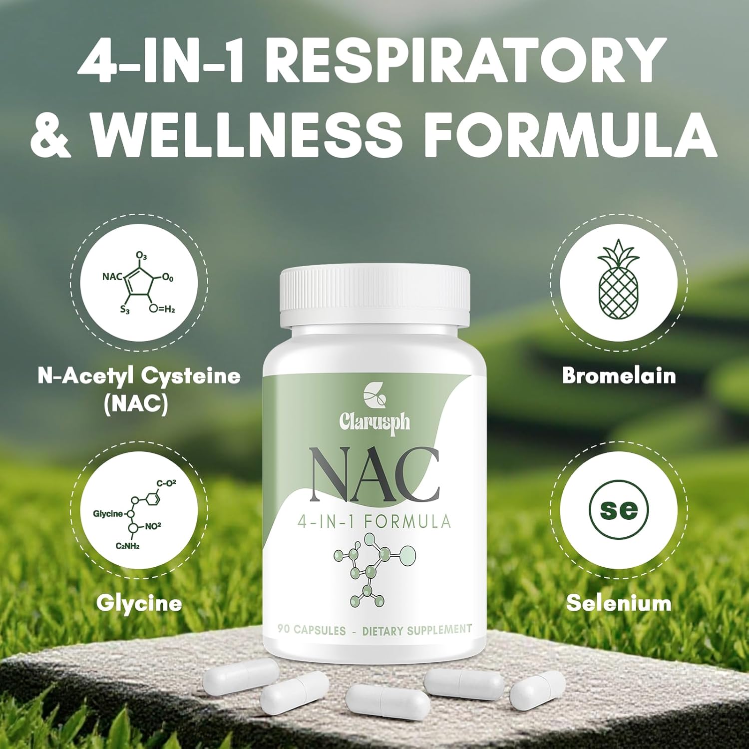 High Dose NAC Supplement 1200mg | N-Acetyl Cysteine Amino Acid Supplement for Respiratory | Antioxidants Supplements for Overall Well-Being | 90 Capsules