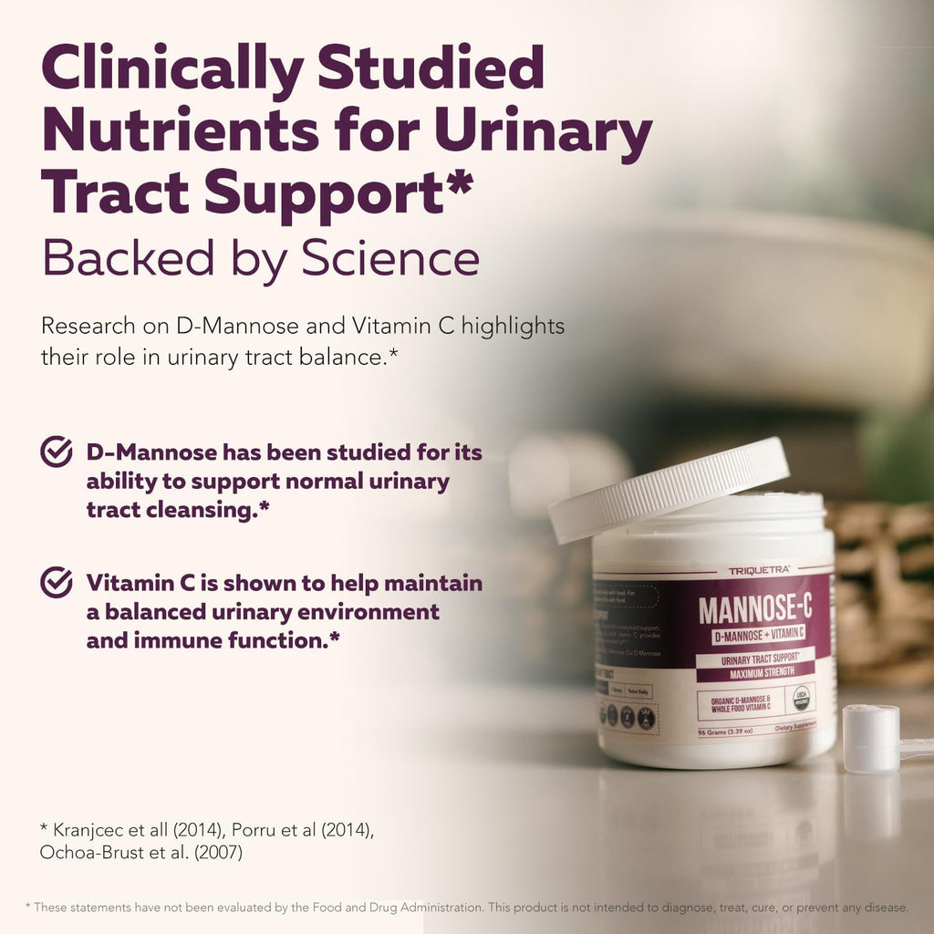 Mannose-C - Organic D Mannose Powder + Whole Food Vitamin C, Natural UTI Support Supplement to Flush & Cleanse Urinary Tract, Certified Organic Urinary Health for Women, Vegan, Non-GMO (60 Servings)