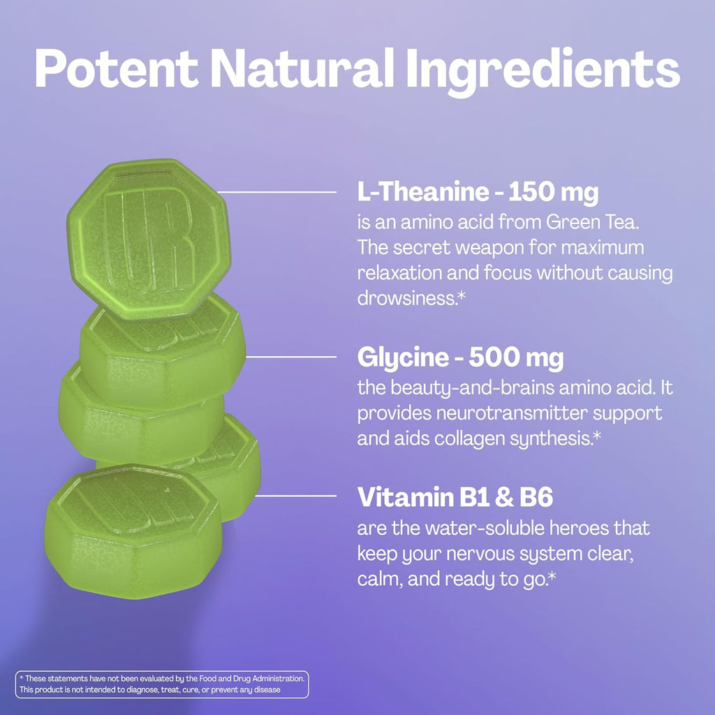 URVI® Neuro Support Gummies – 500 mg Glycine, 150 mg L-Theanine (high Potency), Vitamins B1 & B6 for Rest & Sleep, Relaxation, Calm Focus – Sugar-Free – Green Tea & Apple – 60 Count