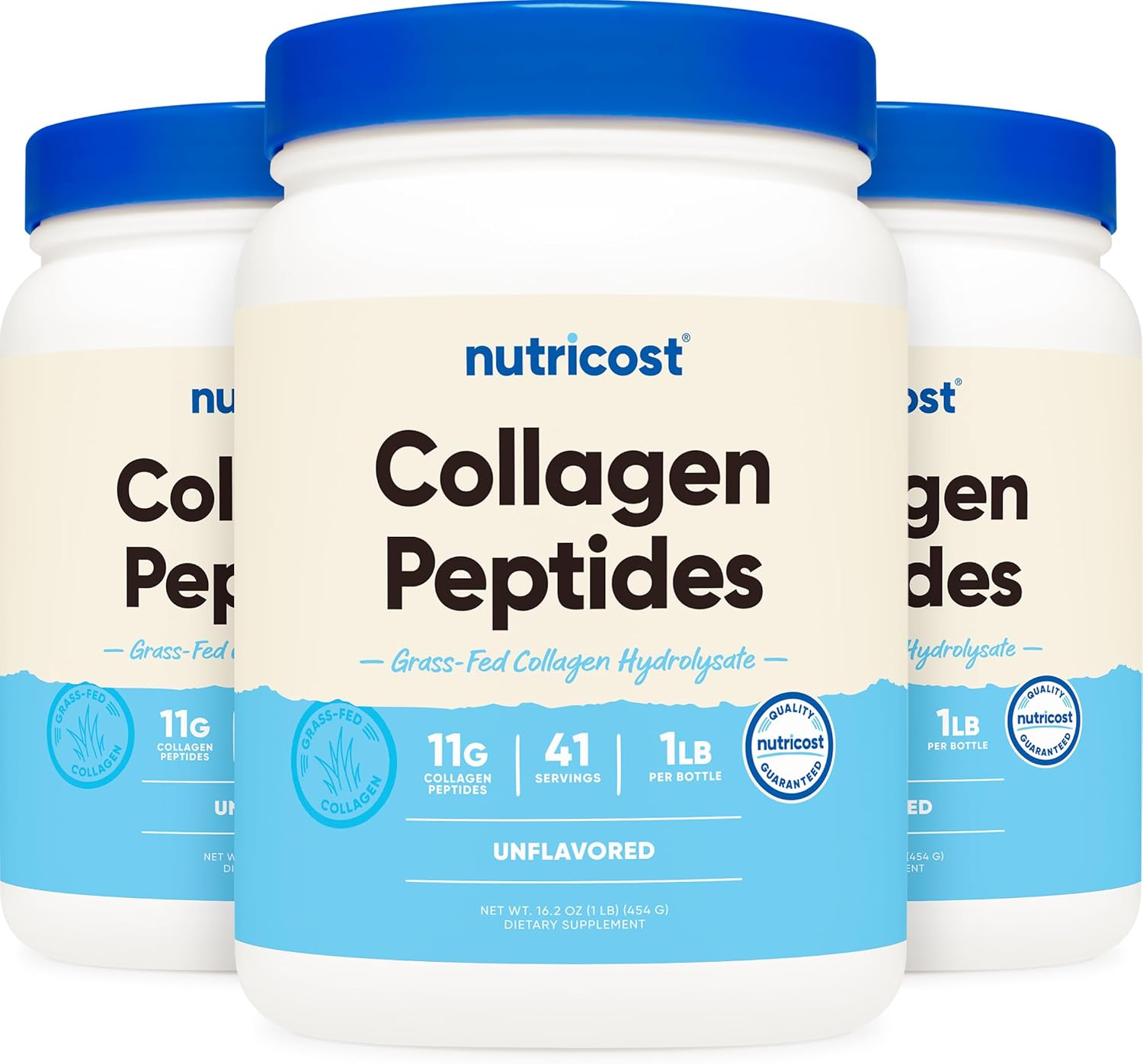 Nutricost Pure Collagen Hydrolysate (Bovine) Powder (3 Pack) - Grass Fed Bovine Collagen, 1LB Each