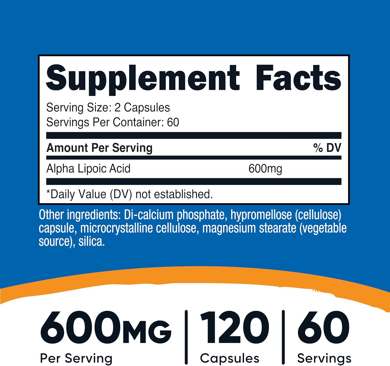 Nutricost Alpha Lipoic Acid 600mg Per Serving 120 Capsules, 60 Servings - Plant Based Caps, Non-GMO