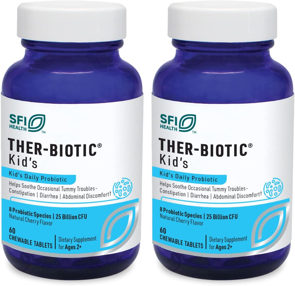 Klaire Labs SFI Health Ther-Biotic Kids Chewable Probiotic - GI Health + Immune Support for Kids - Chewable 25b CFU Lactobacillus + Bifidobacterium - Hypoallergenic, Dairy-Free (60 Tablets / 2 Pack)