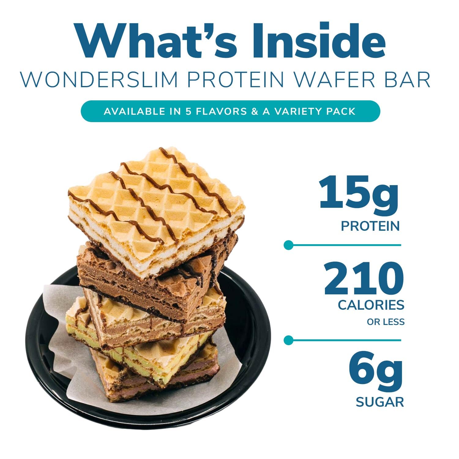 WonderSlim Protein Wafer Snack Bar, Variety Pack, 15g Protein, 5 Flavors, 0mg Cholesterol (5ct) (Pack of 2)