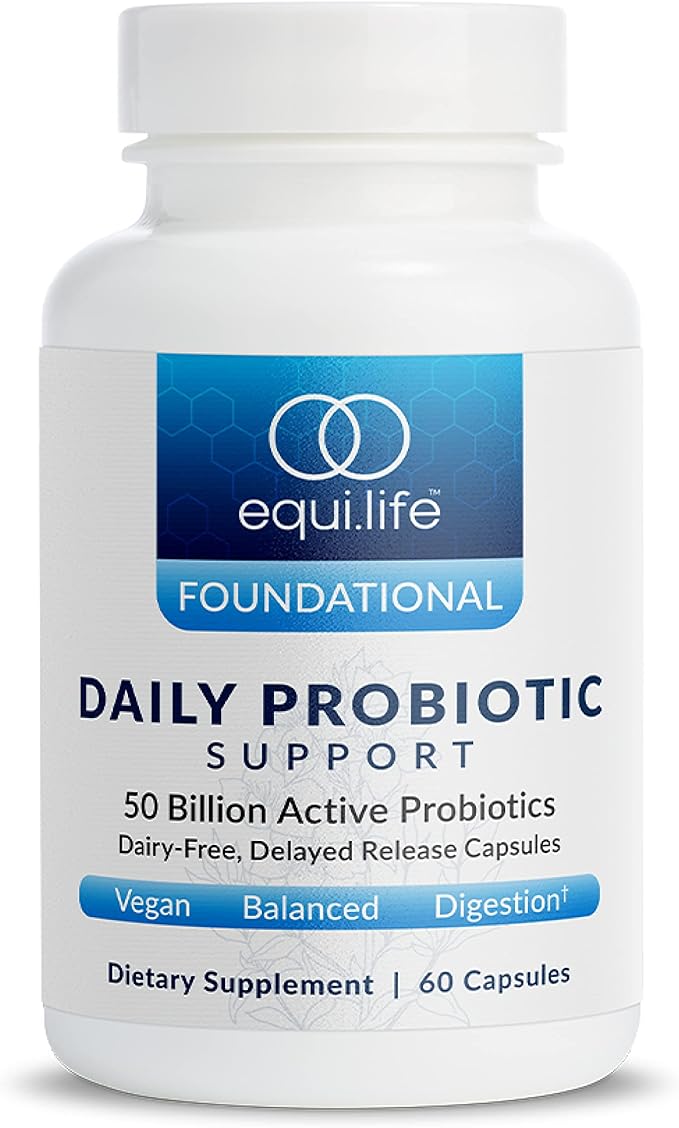 Equilife Daily Probiotic Support, 50 Billion CFU, 8 Probiotic Strains, Digestive and Gut Health Supplement for Men and Women, Gluten Free, Soy and Dairy Free, Non GMO, American Made, 60 Capsules