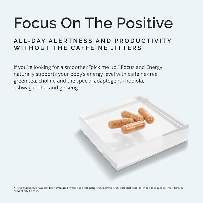 BRAINMD Dr Amen Focus & Energy - 120 Capsules - Mental Endurance Booster, Promotes Concentration & Attention - Caffeine Free, Gluten Free - 30 Servings