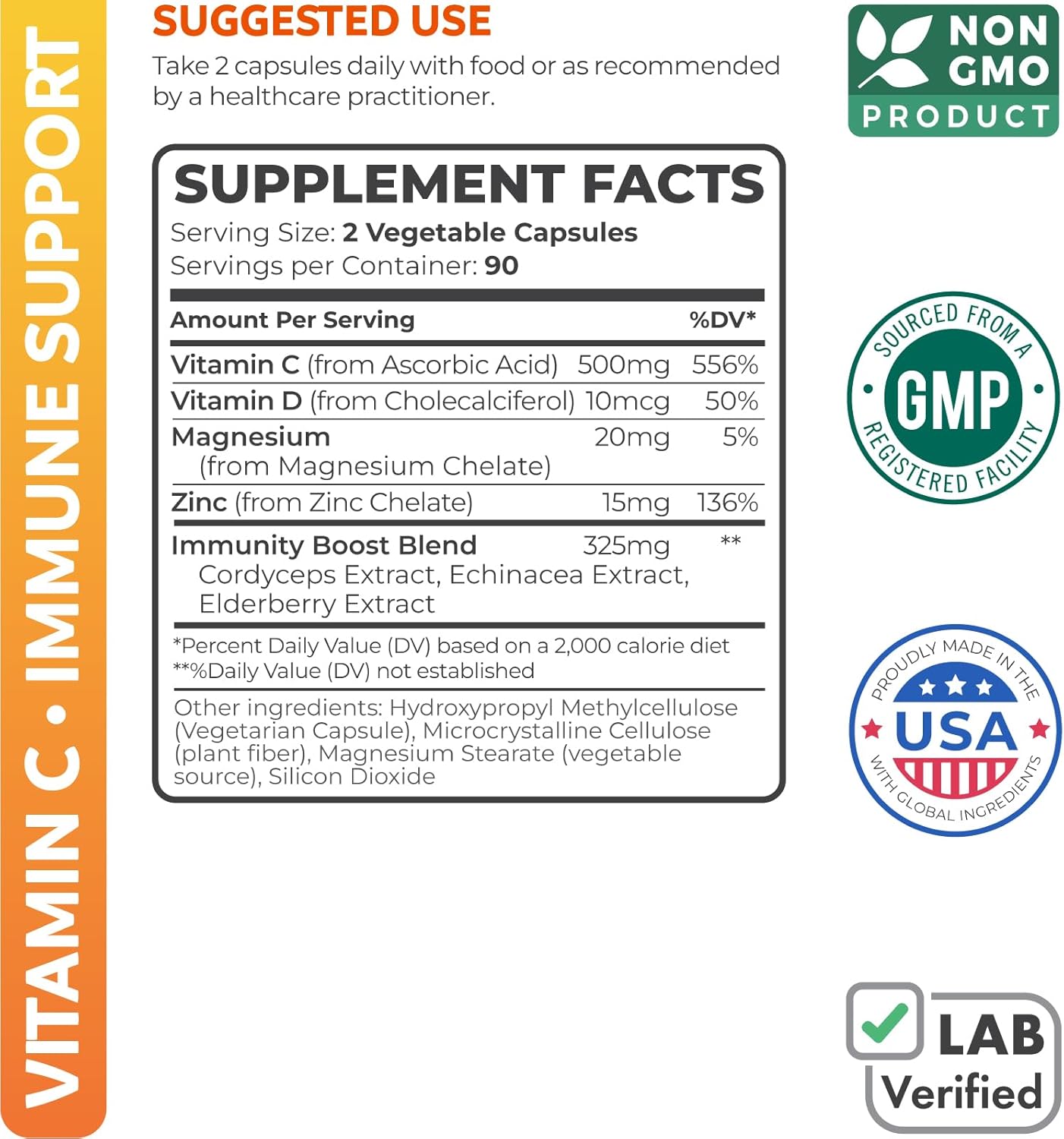 Vitamin C Immune Support Supplement - Immune Boost Blend with Elderberry Vitamin C and Zinc for Daily & Seasonal Support - Magnesium Zinc VIT C & D and Herbal Defense Complex (3 Months Supply)