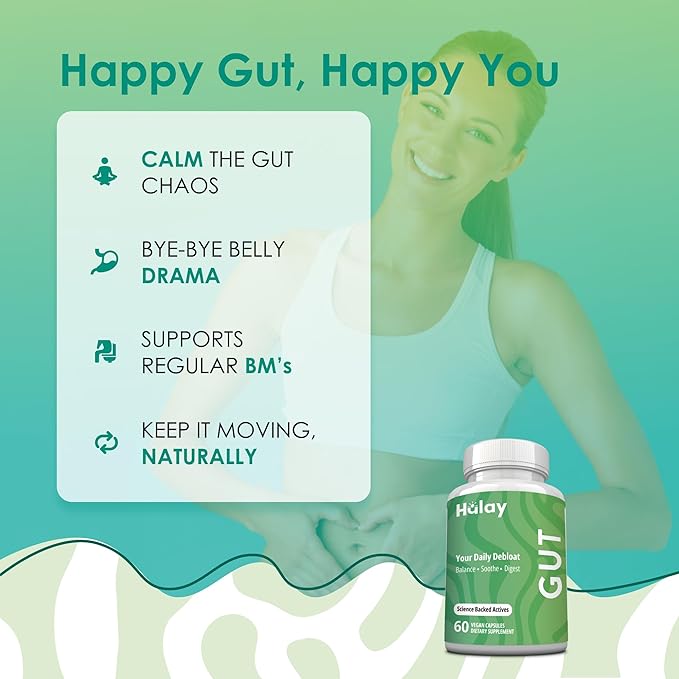 3-in-1 Gut Health Supplement - Debloat Pills - Gas and Bloating - Lactase, Protease, Amylase and Lipase Digestive Enzymes - Peppermint, Turmeric and Psyllium Husk Capsules - Women, Men - 60 Caps Vegan
