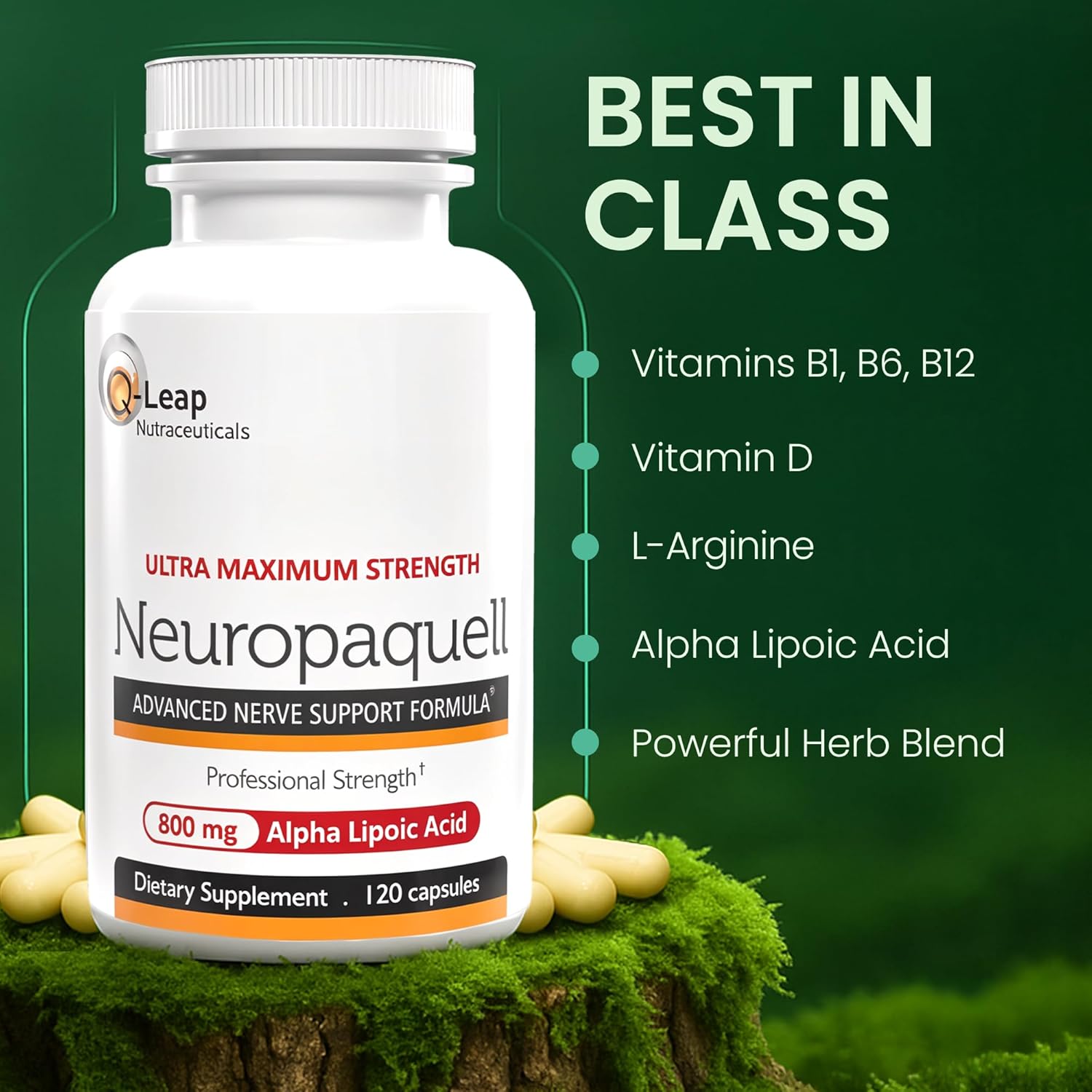 Platinum Health Alpha Lipoic Acid for Neuropathy Nerve Pain Support, Supplement, B Vitamins, L Arginine, All Natural Maximum Strength Neuropaquell for Discomfort in Feet, Hand, Toes,120 Capsules,800mg