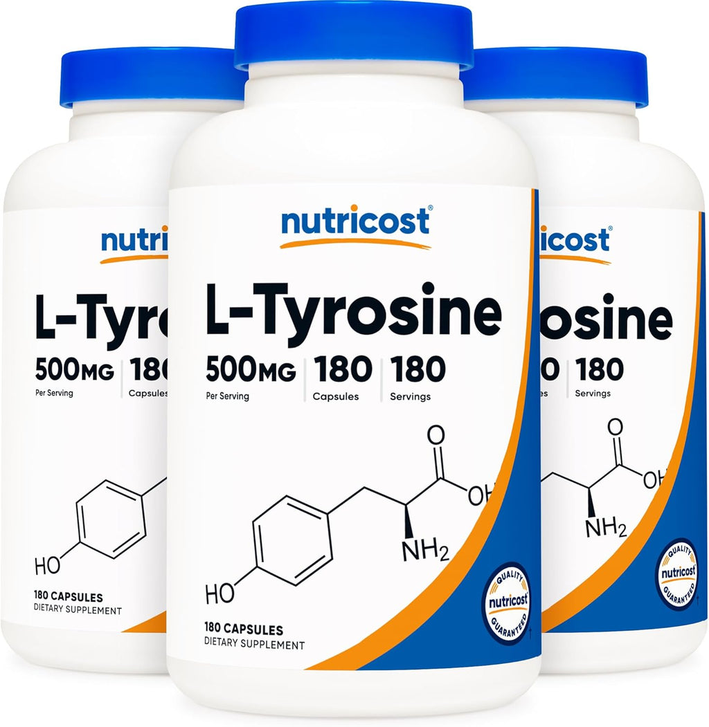 Nutricost L-Tyrosine 500mg, 180 Capsules (3 Bottles)