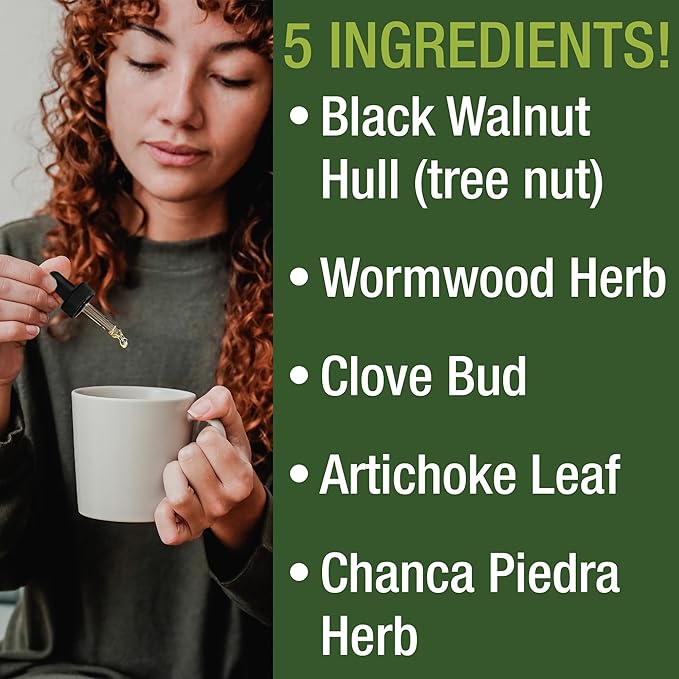 Wormwood Black Walnut Clove Cleanse For Humans. Elimination Detox + Intestinal Support Liquid Tincture Supplement for Adults and Kids. With Artichoke and Chanca Piedra for Additional Benefits