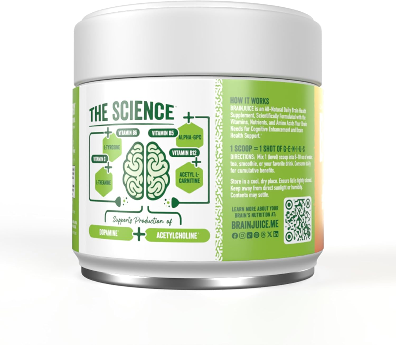 BrainJuice Active Peach MangoDaily BrainPower Mix - 15 Servings (2.2 Oz, Peach Mango)