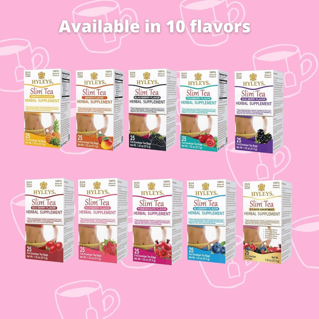 Hyleys Slim Tea Cranberry Flavor - Weight Loss Herbal Supplement Cleanse and Detox - 25 Tea Bags (1 Pack)