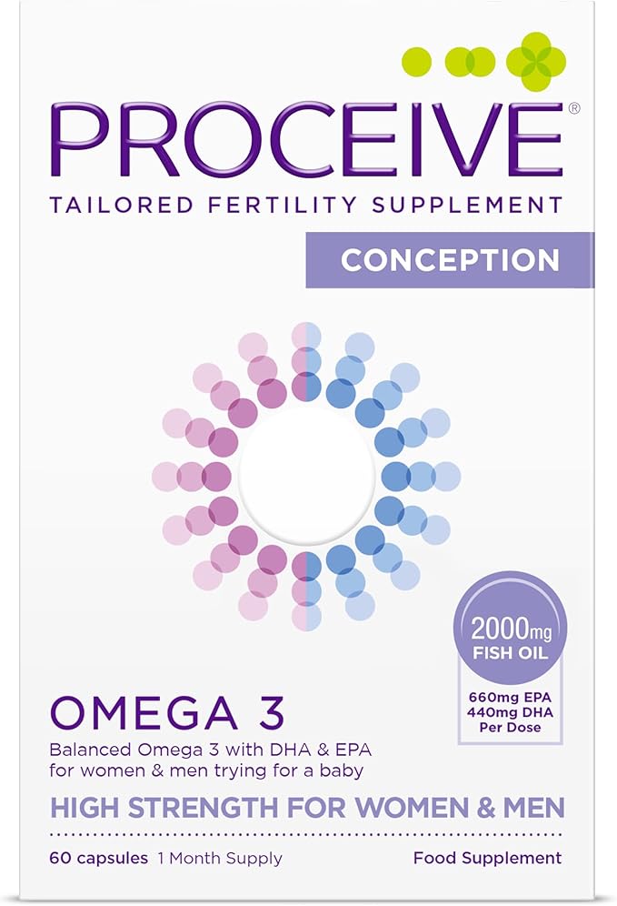 Proceive Conception Omega 3 Fish Oil Supplement for Men and Women, High Strength 2000mg Omega 3 Fatty Acids with DHA and EPA, Daily Fertility and Pre Conception Support, 60 Softgel Capsules