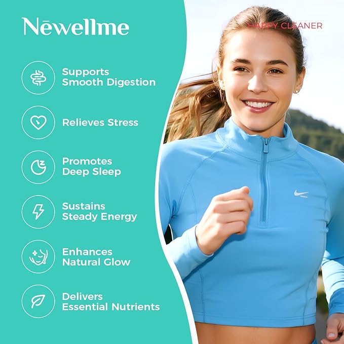 NEWELLME Happy Cleaner Digestive Supplement Powder, Gut Health Drink Mix with Probiotics, Digestive Enzymes & Fiber, Supports Digestion and Bloating, Berry Flavor, 14 Sachets