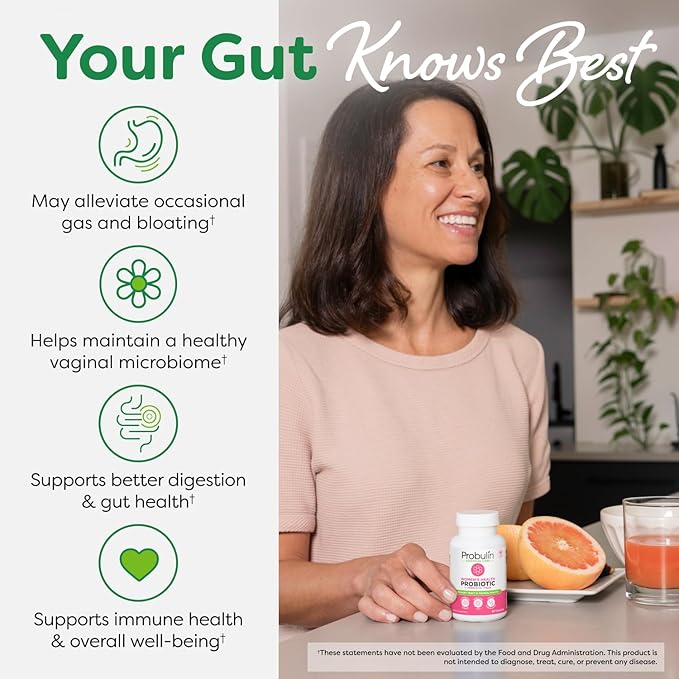 Probulin Womens Probiotic - Vaginal, UT, Gut & Immune Health with Lactobacillus Reuteri - 20 Billion CFU, 12 Probiotic Strains & Prebiotics - 60 Vegan, Gluten Free Capsules for Whole-Body Wellness