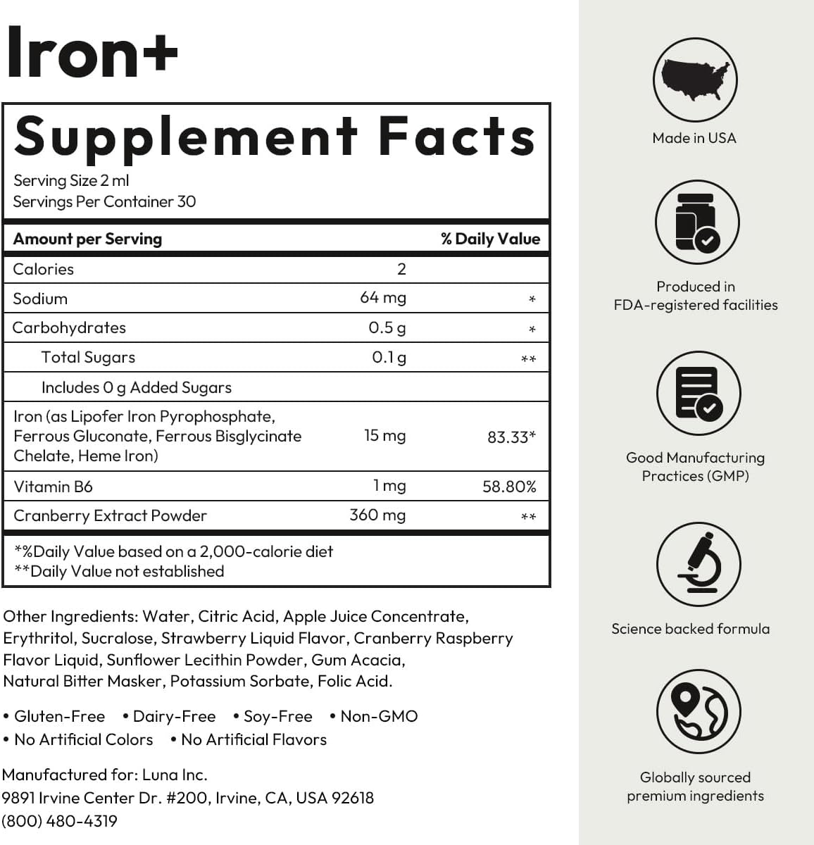 BIGVITA Iron+ | High Absorption Supplement with Microencapsulated Iron Drops + Folate, B6 & Cranberry Extract | No Metallic Taste, Mixed Berry Flavor, Gentle on Stomach | Energy & Hormonal Support