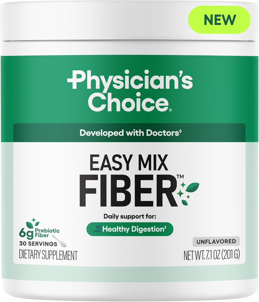 Physician's CHOICE Easy Mix Fiber for Digestive Health & Regularity - No Grit, Sugar Free, & Tasteless - Daily Prebiotic Soluble Fiber Powder Supplement for Women and Men - Unflavored - 7.1oz