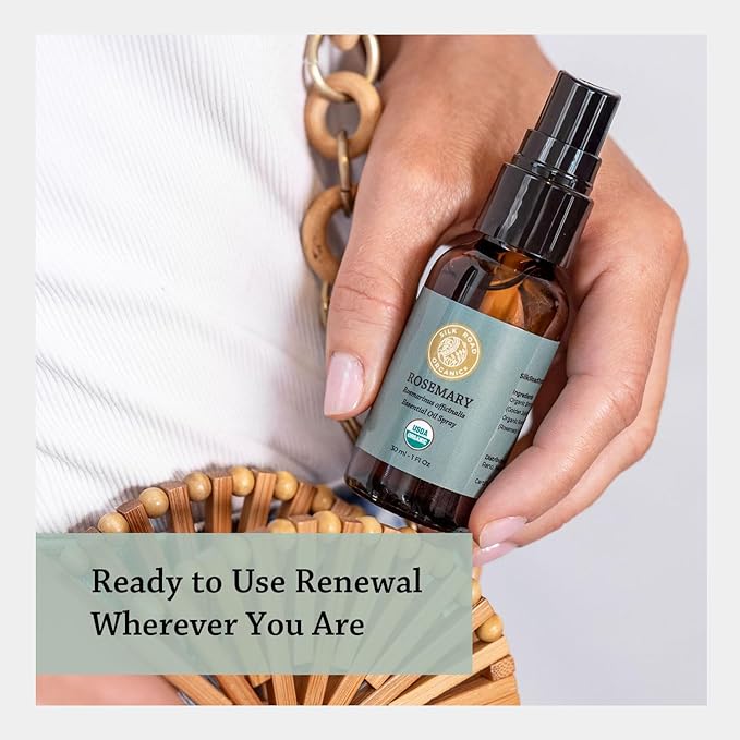 Silk Road Organic Rosemary Essential Oil & Jojoba Spray, USDA Certified, Support Hair Growth & Health – 1 oz. Aromatherapy Spray