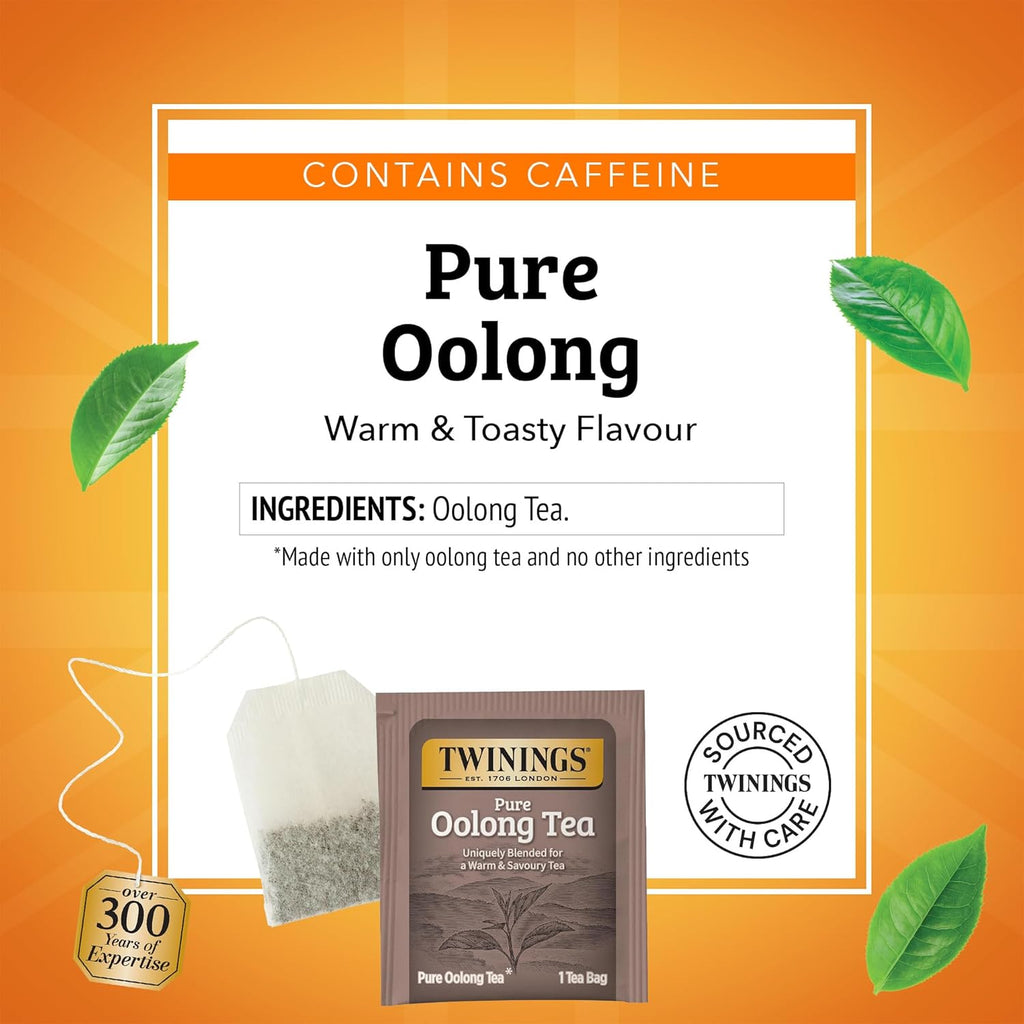 Twinings Pure Oolong Tea Individually Wrapped Bags, 20 Count (Pack of 1), Warm, Nutty Flavor & Golden Colour, Caffeinated, Enjoy Hot or Iced, 20 Teabags