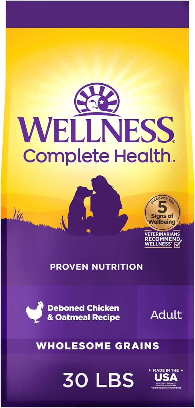 Wellness Complete Health Dry Dog Food, Wholesome Grains, Natural, Chicken & Oatmeal, (30-Pound Bag)