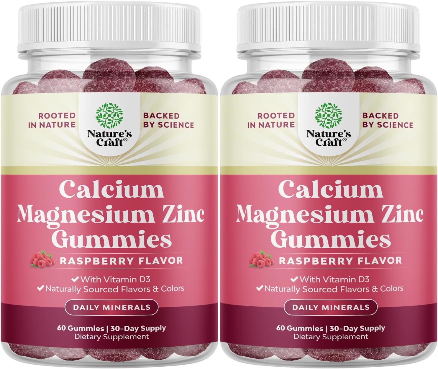 Calcium Magnesium Zinc Gummies - Magnesium Zinc Calcium Supplement Gummies with Vitamin D3 for Teeth and Bone Health - Certified Kosher Non-GMO Gelatin Free & Vegetarian Friendly (2 Month Supply)