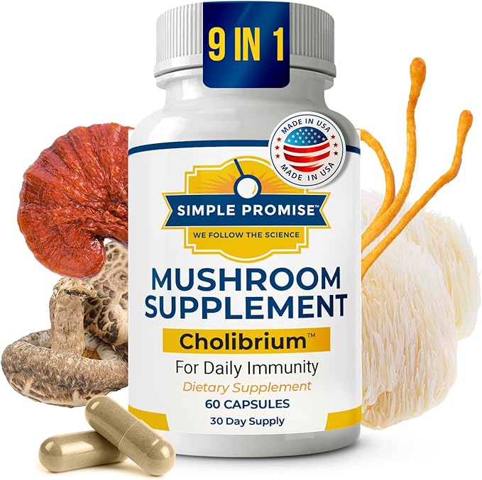 Cholibrium 9-in-1 Mushroom Complex Capsules With Lion’s Mane & Reishi - Adaptogenic Mushrooms Supplement Blend For Daily Immunity Focus, Sleep & Heart Health Support - 1,330 mg - 60 Capsules