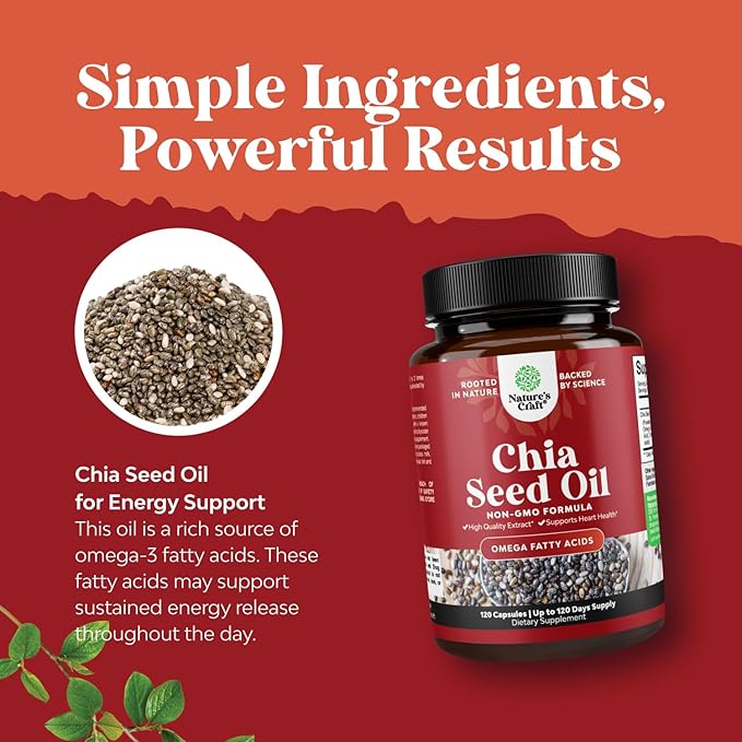 Chia Seed Oil Extract Capsules - Plant Based Omega 3 6 9 Supplement and Daily Fiber Capsules for Digestive Support Immunity and Heart Health - Omega 3 Fatty Acids Supplement for Men and Women - 120ct
