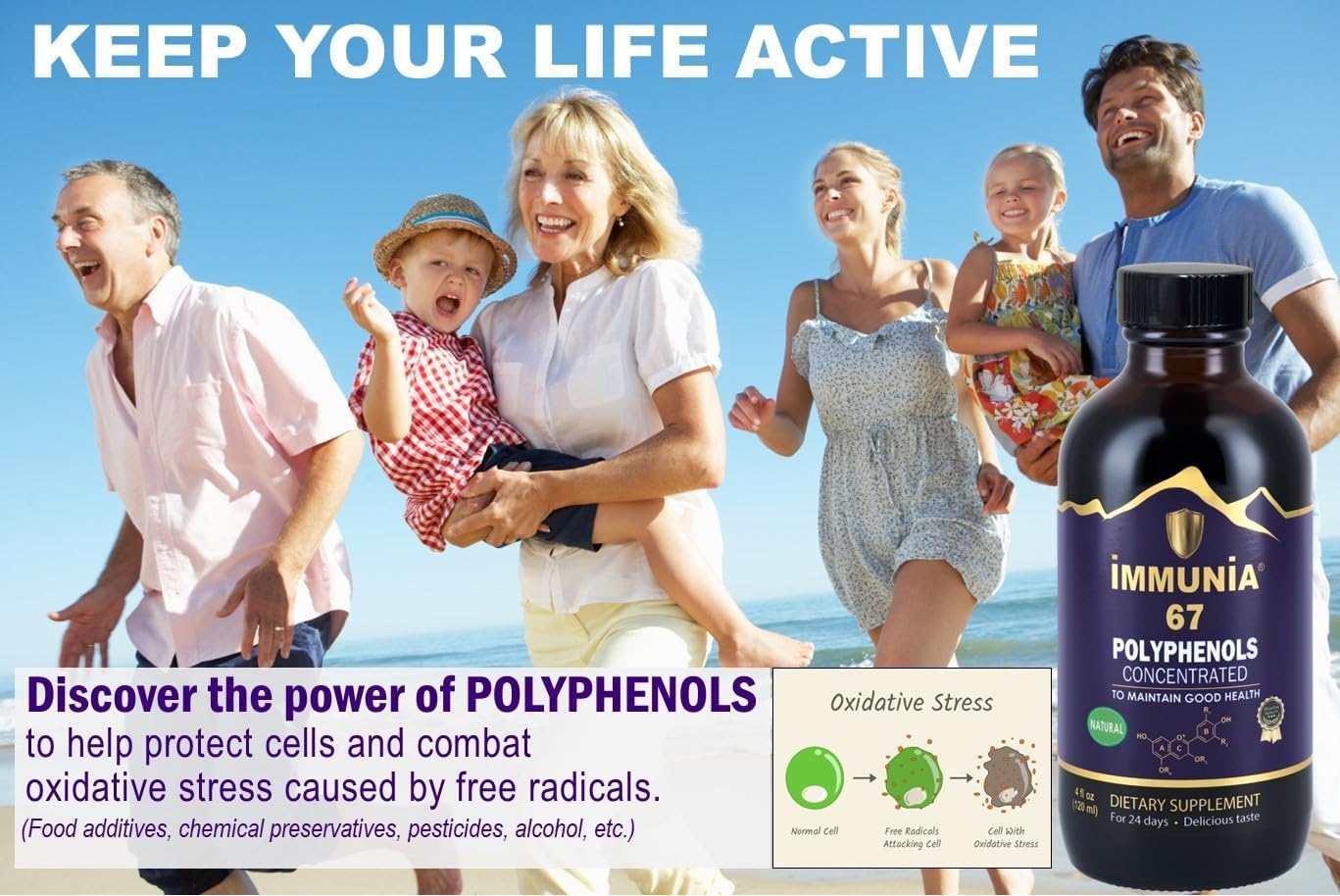 Immunia 67 Polyphenols - Elderberry Concentrate & Antioxidant Fruits. Premium Antioxidant Supplement with 67 Polyphenols (Anthocyanins, Quercetin, Resveratrol, etc.) 24-Day Supply per Bottle (1-Pack)
