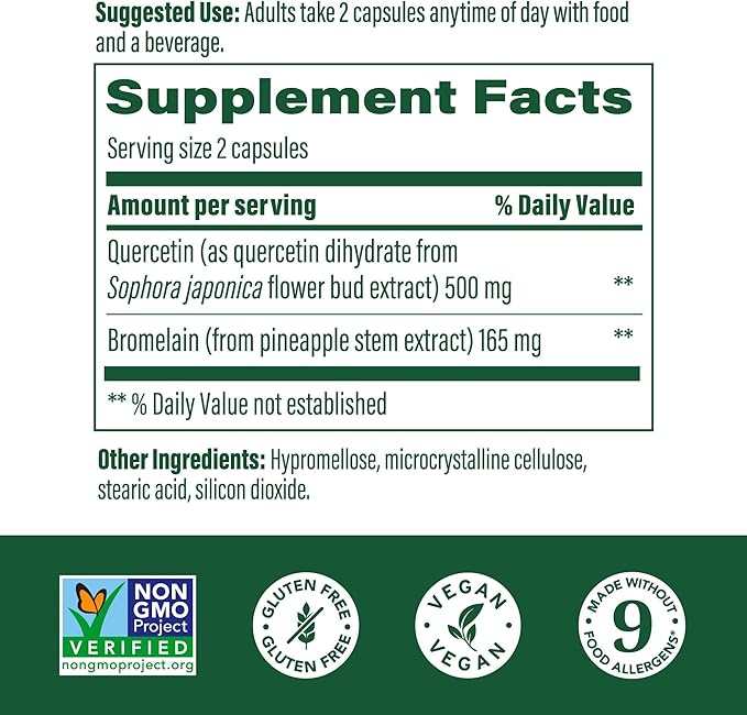 MegaFood Quercetin with Bromelain Supplement, Respiratory & Seasonal Immune Support Supplement, Quercetin 500mg Capsules & Enhanced Absorption, Vegan, Gluten-Free, 60 Capsules, 30 Servings