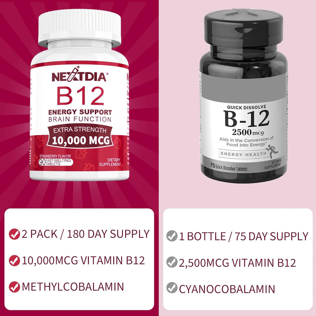 Vitamin B12, Methylcobalamin 10000 mcg, Active B12 Vitamins, Vegan Methyl B12 For Energy Metabolism & Brain Health, Boost Immune System, Natural Strawberry Flavor, Zero Sugar, 90 Fast Dissolve Tablets