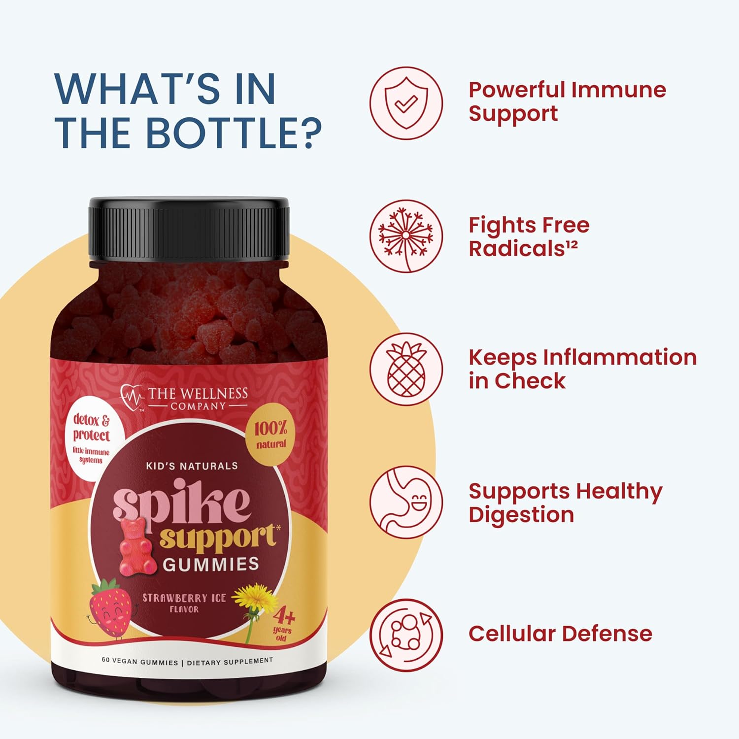 Kids Naturals Spike Support Gummies – Year-Round Wellness with Vitamin C, D & Zinc | 120ct (2 Month Supply)
