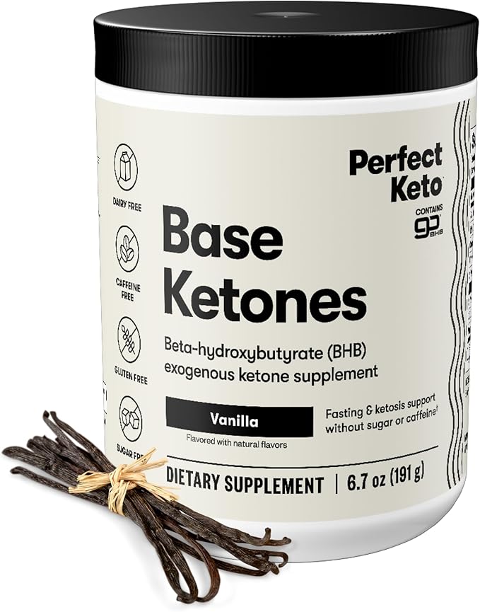 Perfect Keto Exogenous Ketones Powder, BHB Salts Supplement for Ketosis & Fasting, Plus Electrolytes for Hydration, Caffeine Free Energy, Keto Diet, Focus & Workout Support, Vanilla, 6.7 oz