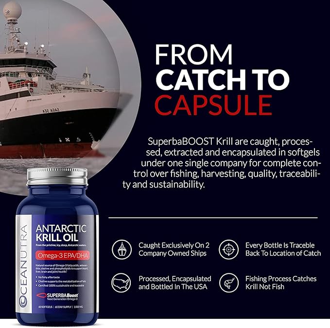 100% Pure Krill Oil 1000MG 120-Day Supply Double Strength 56% Phospholipids Astaxanthin Sustainable Antarctic SuperbaBoost Omega 3 EPA DHA Heart Brain Skin Care, Third-Party Tested, No Fish Oil