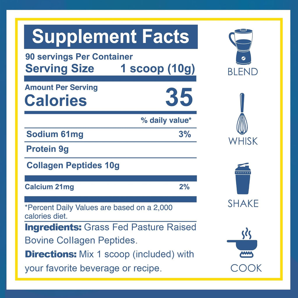Zammex Collagen Peptides Powder, 90 Servings, Unflavored Instant Powdered, Pure Hydrolyzed Collagen Protein Powder (Type I, III) 100% Grass Fed, Paleo & Keto, Non-GMO, for Skin Hair Nail Joint
