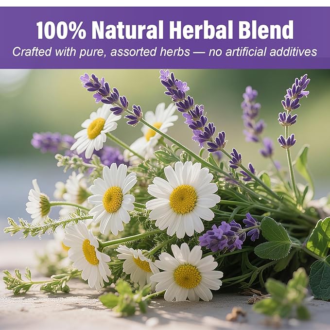 TEARELAE - Chamomile Lavender Tea, 50 Herbal Tea Bags with Lemon Balm for Relaxation & Bedtime - Non-GMO - Caffeine-Free - Floral & Soothing