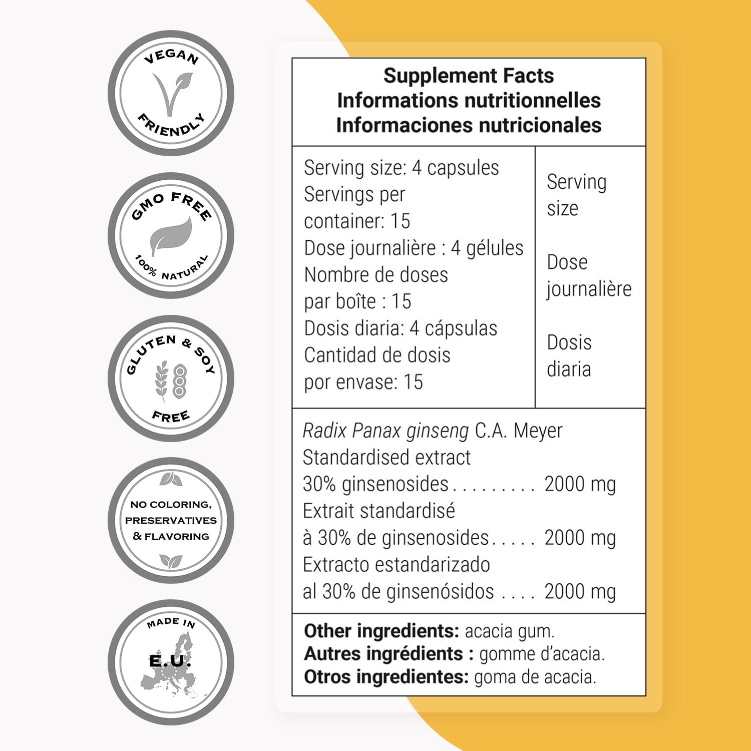 Supersmart - Ginseng 30% 2000mg per Day (High Strength) - Radix Panax Ginseng Supplement - Ginseng CA Meyer 30% Ginsenosides | Non-GMO & Gluten Free - 60 Vegetarian Capsules
